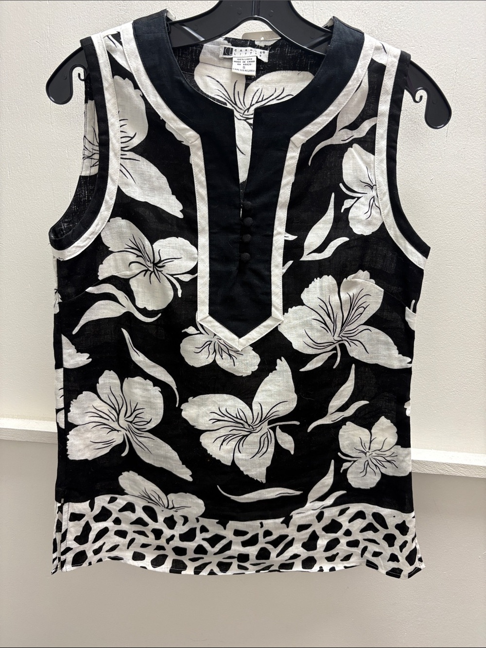 Carole Little Black & White Floral Sleeveless Tunic